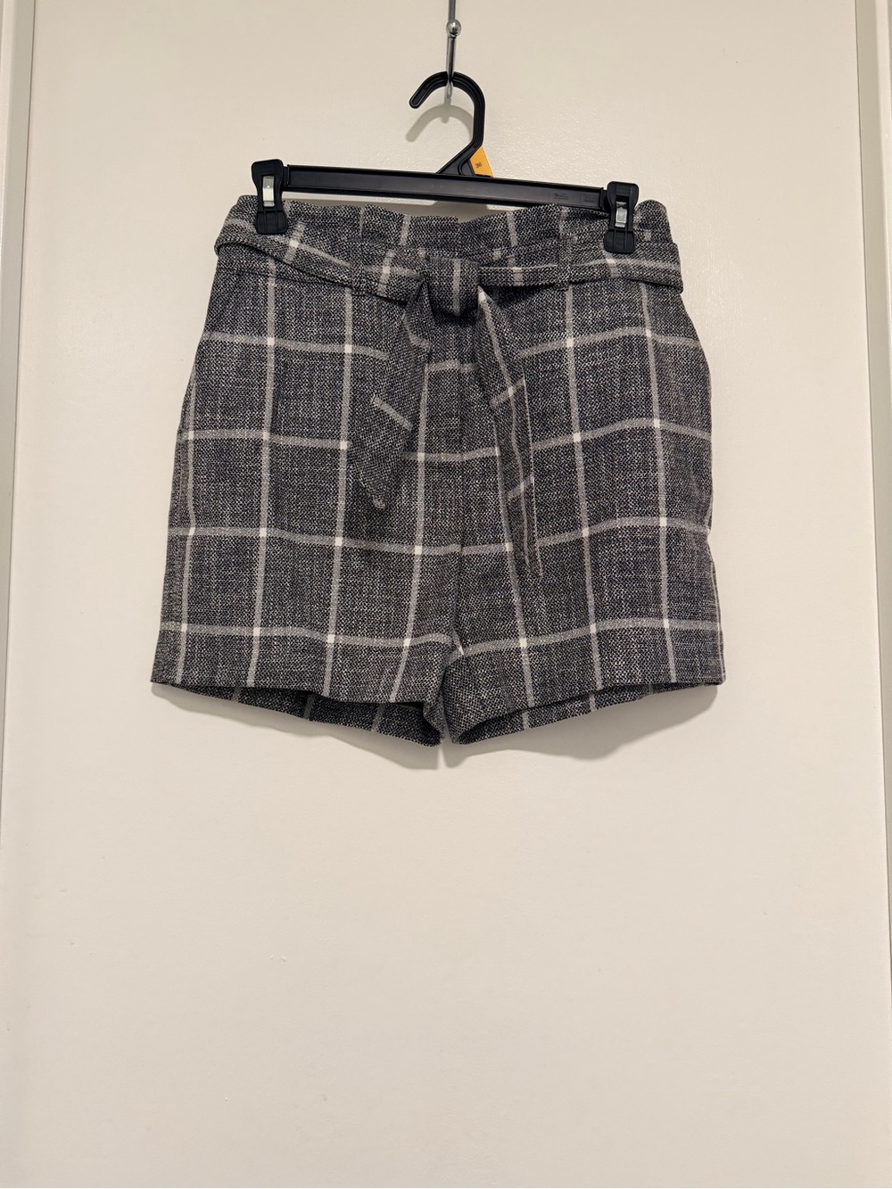 White House Black Market Gray Plaid Paperbag Waist Shorts